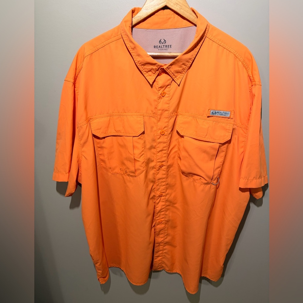 Realtree Fishing 3XL Orange Vented Performance Button Down Shirt